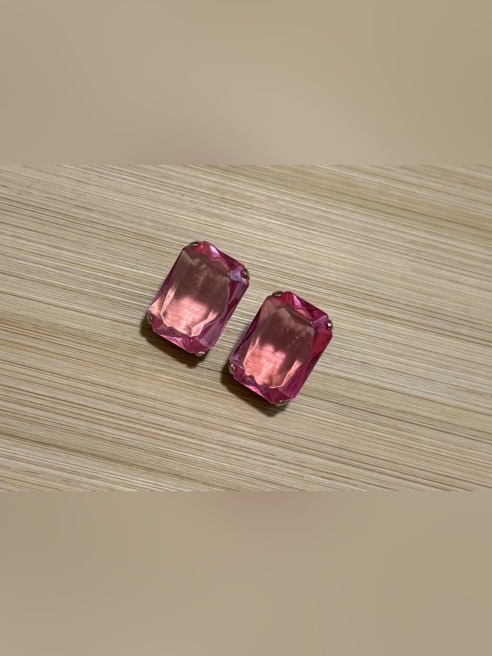 Pink Rectangular Crystal Stud Earrings